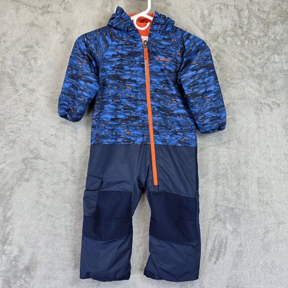Columbia Snowsuit Toddler 3T Blue Orange Hooded Fleece Lined One Piece Winter - Picture 1 of 16